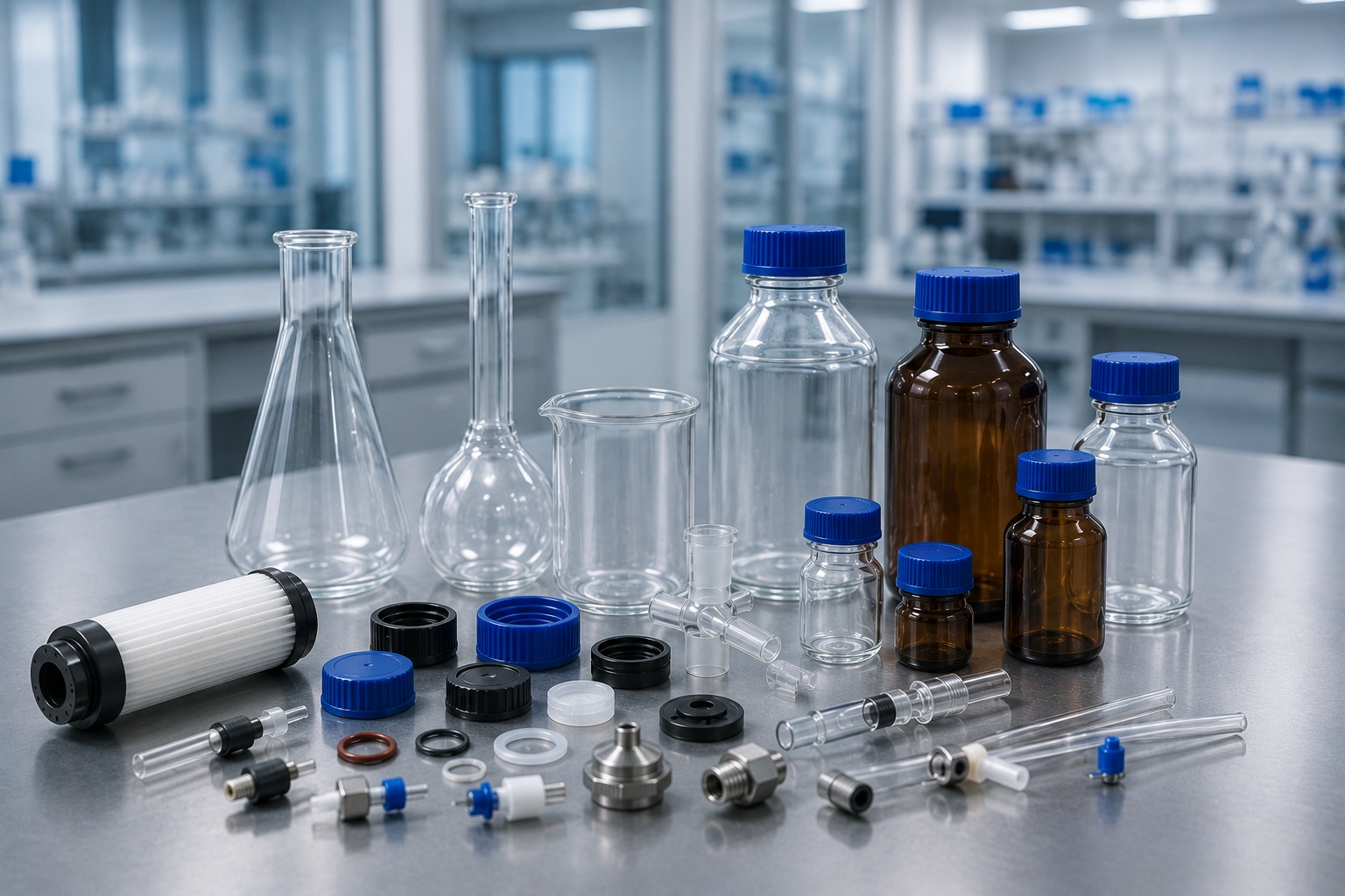 flasks, jars, bottles